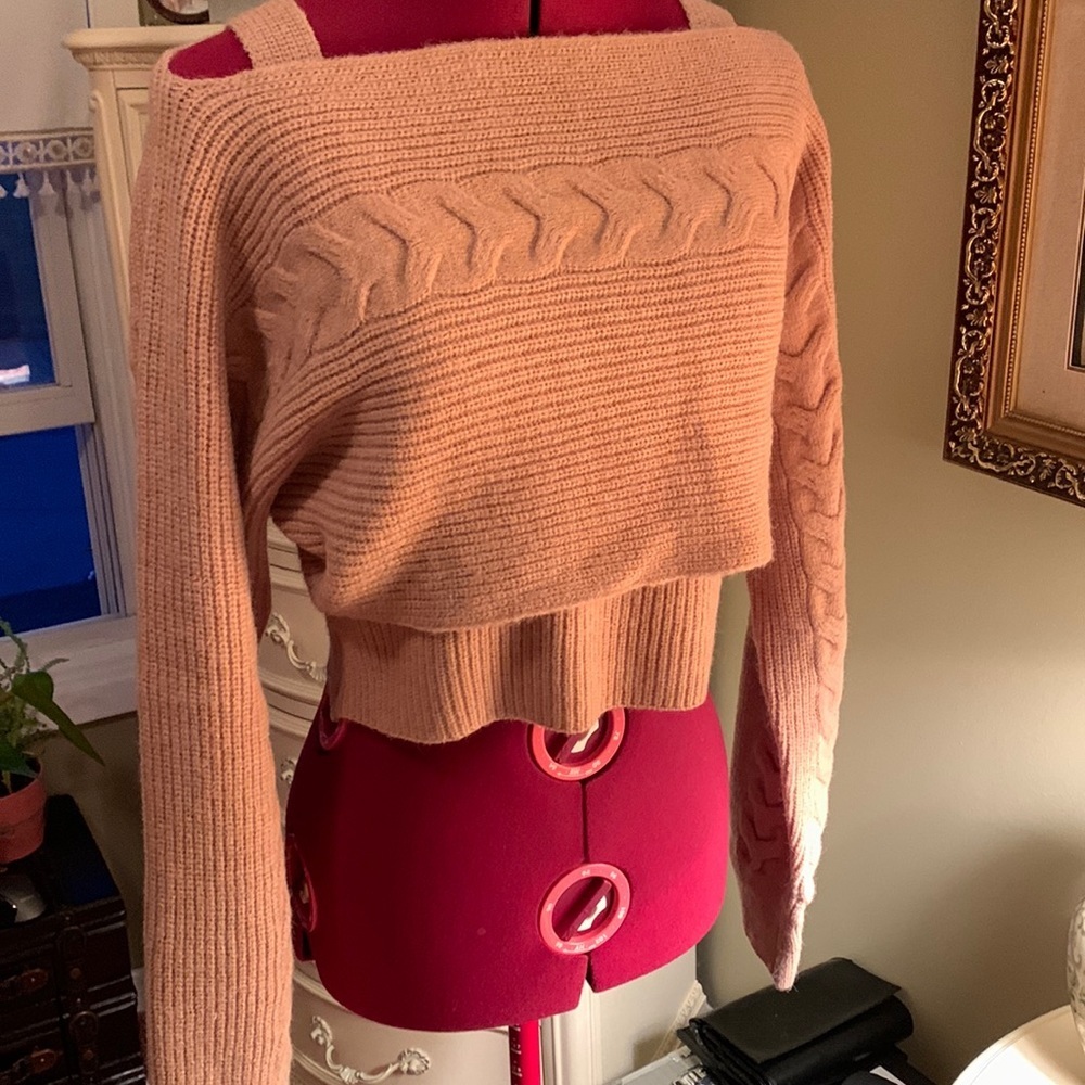 SHEIN Peach Cropped 2pc Sweater Set L Cable Knit + Tank NWOT - Picture 3 of 11